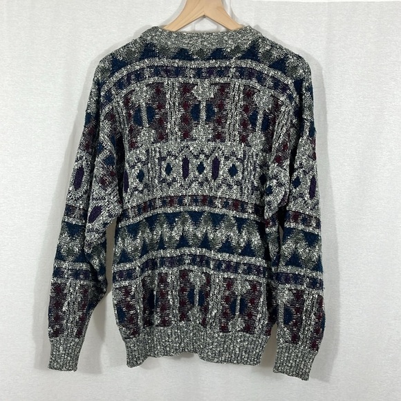 Method Vintage Crew Neck Geo Print Gray Blue Pullover Sweater Mens Size Large - Picture 2 of 9